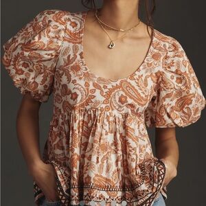 By Anthropologie Floral Puff Sleeve Baby Doll Blouse Small